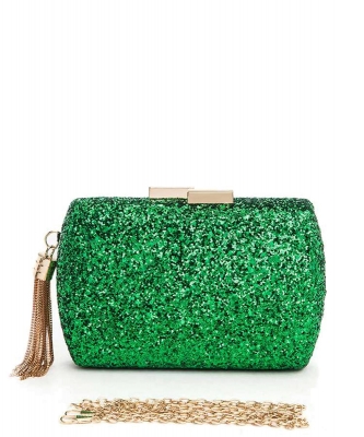 Glitter Iconic Box Clutch Bag 136-F660 GREEN